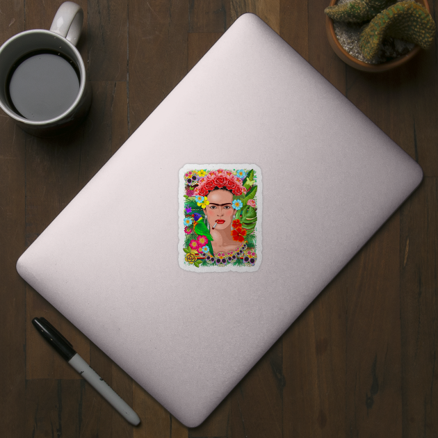 Frida Kahlo Floral Exotic Portrait by BluedarkArt